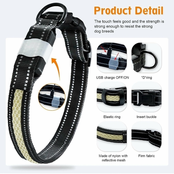 Mutovlin Light Up Bluetooth APP Multiple RGB Colors Led Dog Collar Size Large - Picture 3 of 12